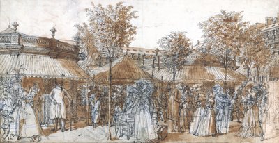 La promenade du jardin du Palais Royal en 1787 (plume et encre brune sur papier) - Claude Louis Desrais